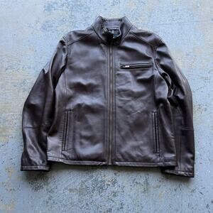 Cole Haan Brown Leather Lambskin Jacket Sz L
